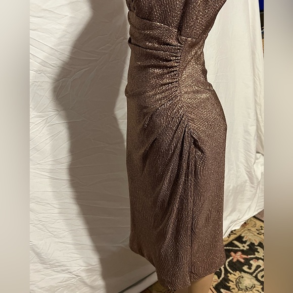 SOLD!  Sz 8 Ralph Lauren Golden Shimmer Textured Ruched Midi Dress - Picture 10 of 14